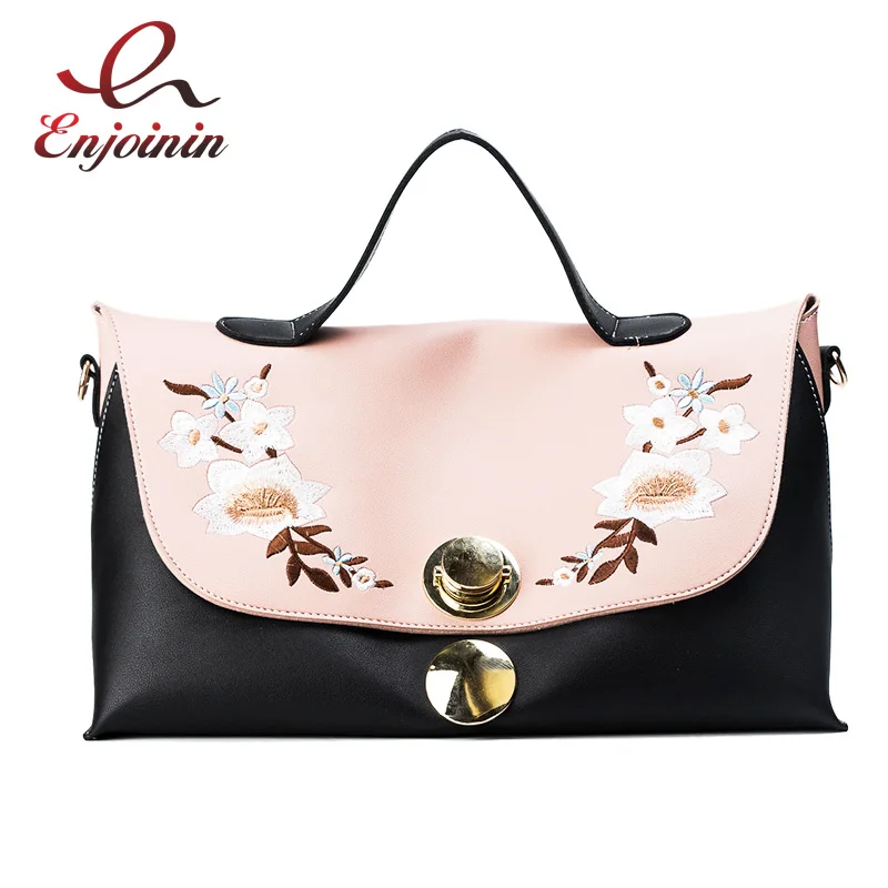 

Fashion Style Embroidery Flower Stitching Color Shopping Bag Female Handbag totes Shoulder Bag crossbody messenger bag 3 colors