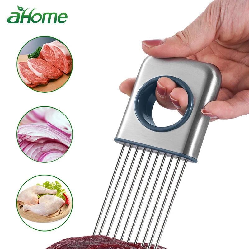 

Onion Plug Stainless Steel Onion Holder Tomato Slicer Vegetable Cutter potato Cuter Helper Anti-slip Needle Kitchen Gadgets