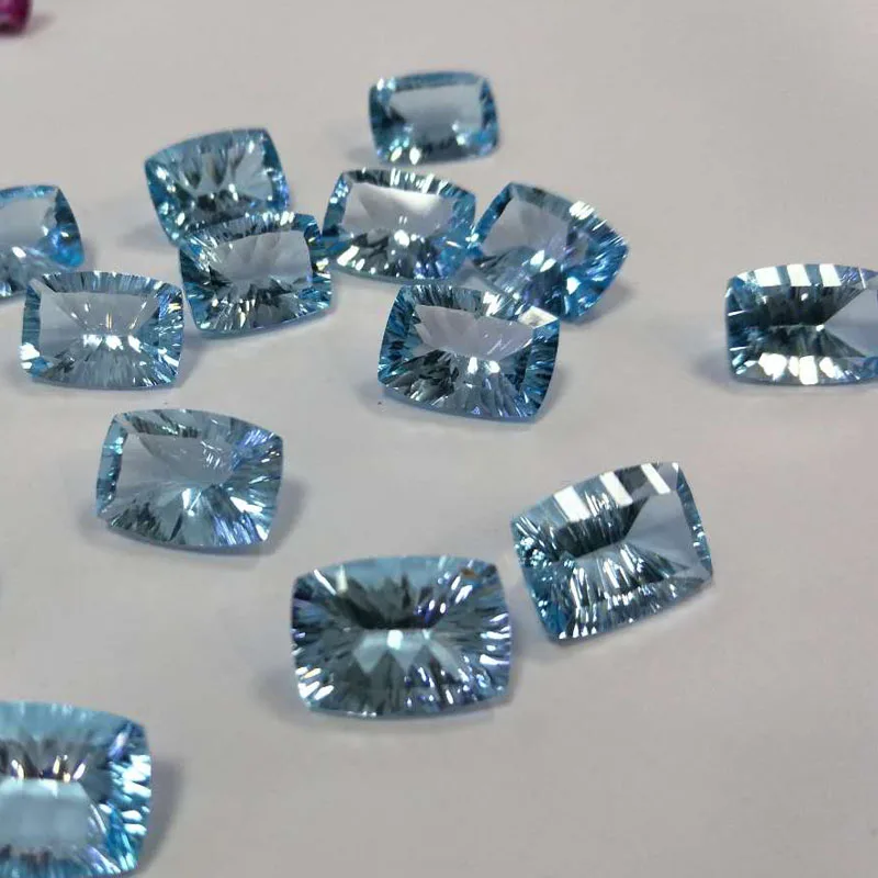 Natural sky topaz cushion 10*14 concave cut ard 7.7ct for silver jewelry mounting 100% natural sky topaz loose gemstones