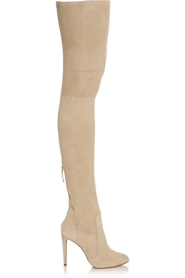 beige over the knee high heel boots
