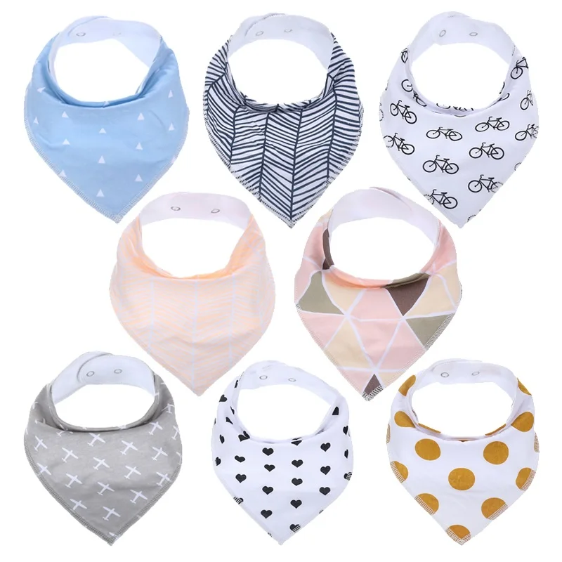 8Pcs/Lot Soft Comfortable Colorful 100% Organic Cotton And Baby Bandana For Boys &Girls Infant Adjustable Snaps Saliva Baby Bibs designer baby accessories