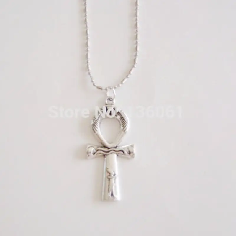 

Religion Egyptian Ankh Cross Necklace Vintage Silver Ball Chain Crucifix Statement Necklace Pendant For Woman Charm Jewelry Gift