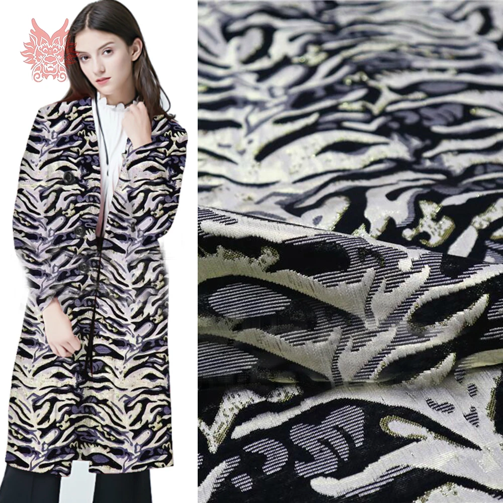 

Sexy black gold zebra metallic jacquard brocade fabric for dress coat metallic jacquard tissue cloth tela tejido stoffen SP5651