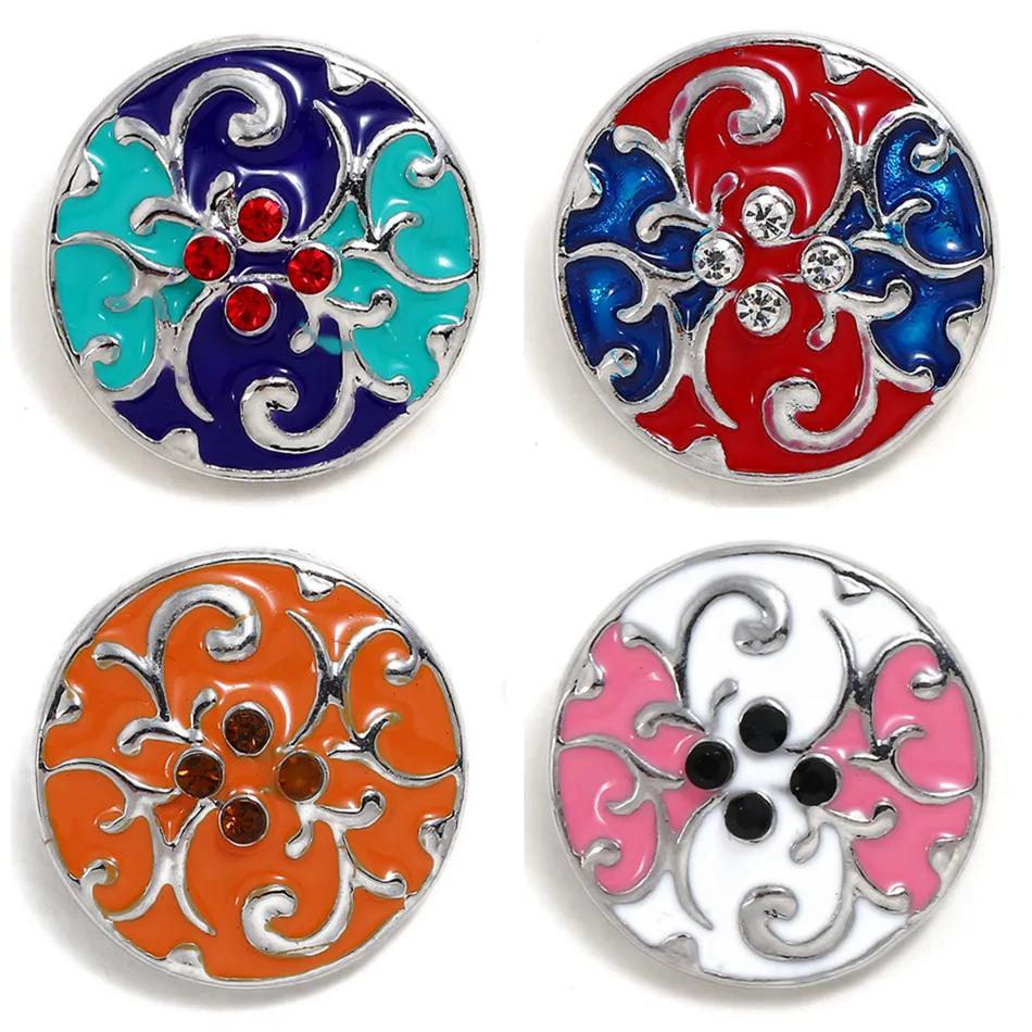 

Fashion Beauty Colorful Oil Flowers pattern rhinestone 20MM Metal snap buttons for DIY snap jewelry charms wholesale KZ1547