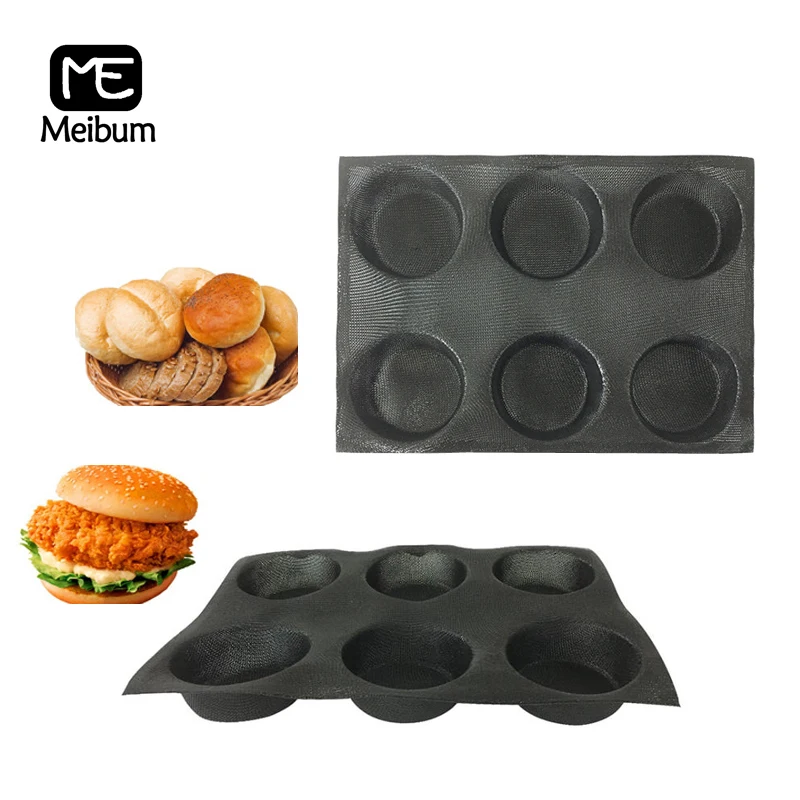 

Meibum Black Porous 6 Cavity Silicone Mold Round Milky Bread Modle Hamburger Muffin Tray Non Stick Bakeware Baking Tools