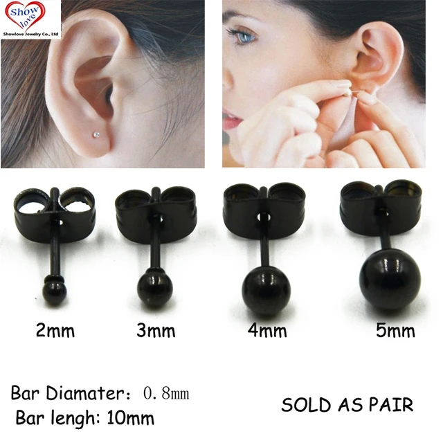 Showlove PAIR Black Titanium Anodized Bead Ball Ear Studs Piercing Ear