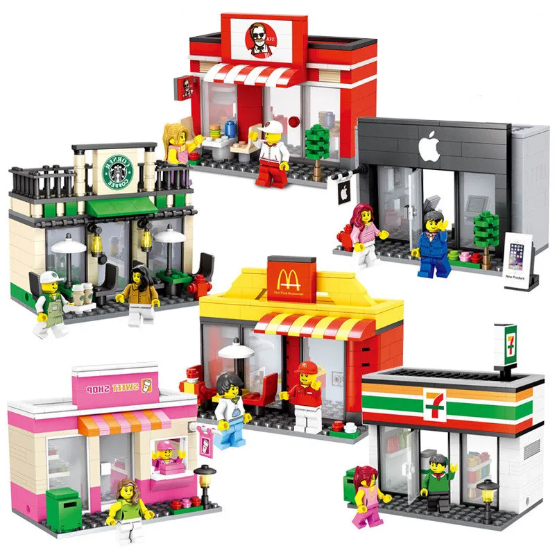 

City Mini Street Scene Retail Store Miniature Building Block Brick Educational Toy Compatible Legoings Friend Gifts For Children