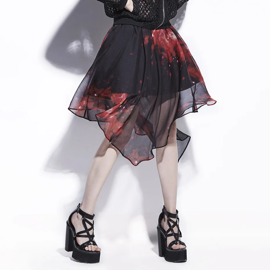 Women gothic chiffon summer skirt fashion asymmetrical short skirt