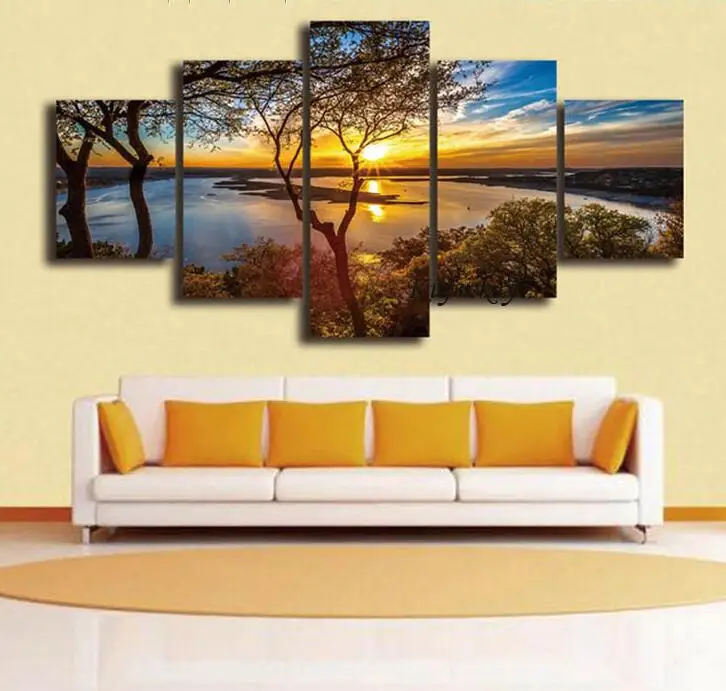 5pcs/set 5d Diamond Embroidery Sunset Lake Tree 3d Painting Cross Stitch Mosaic Pattern Rhinestone Decor triptych 00 | Дом и сад