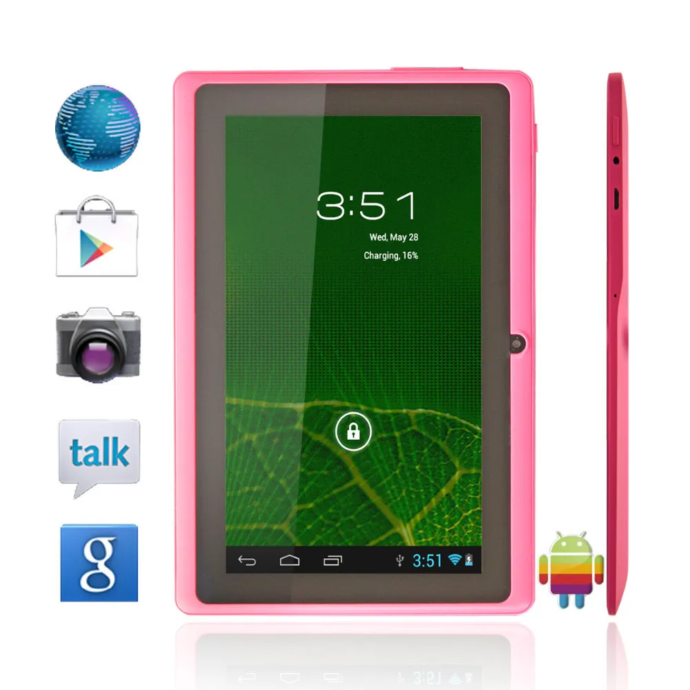 

Free shipping 7" Q88 Allwinner A33 Quad Core 1.5GHz Six Colors Q88 7 inch Tablet PC 1024 x 600 Dual Camera 2500mAh 8GB