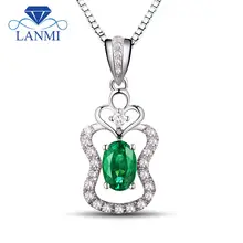 Романтический образ 18K 750 белого золота изумруд камень кулон алмаз овальным вырезом 4x6 мм для Для женщин Свадебная вечеринка WP053