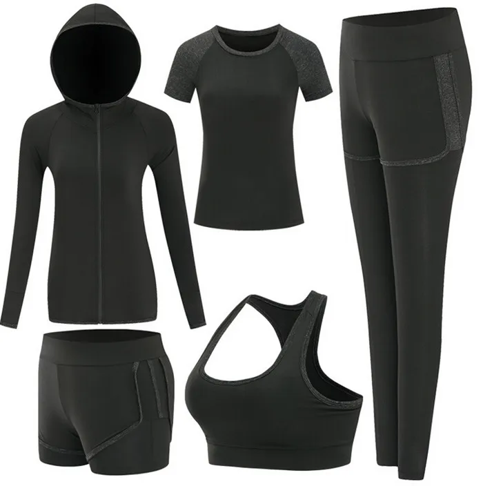 Hot sale women quick dry yoga sets yoga jacket+t shirt+bra+shorts+pants fitness gym clothing womens sports running soft sets sports bra set gym workout set yoga pants set yoga set sports set shorts fitness set sportswear set sports set