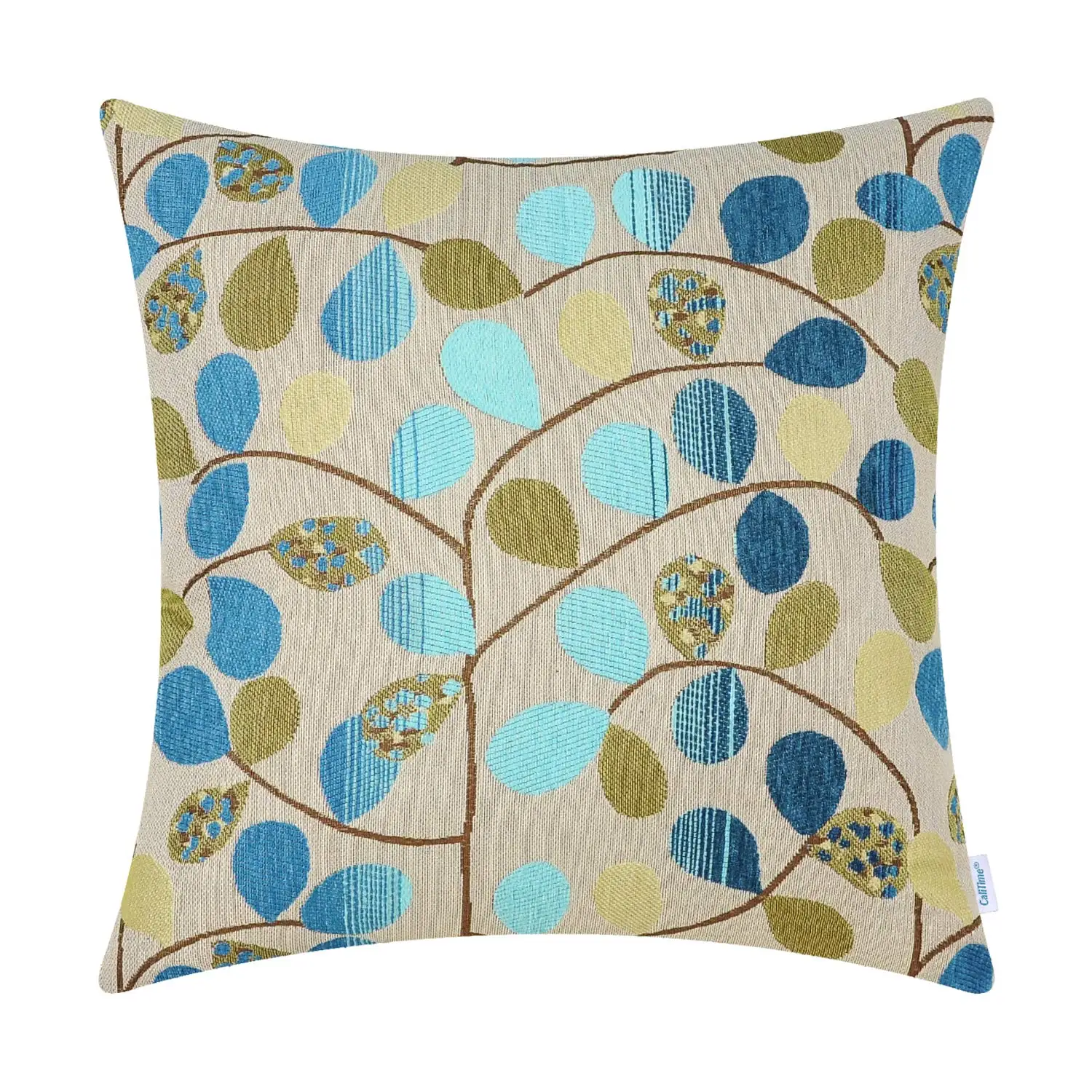 

CaliTime Cushion Cover Throw Pillow Case Shell for Couch Sofa Home Decoration Luxury Chenille Cute Leaves Both Sides Main Blue