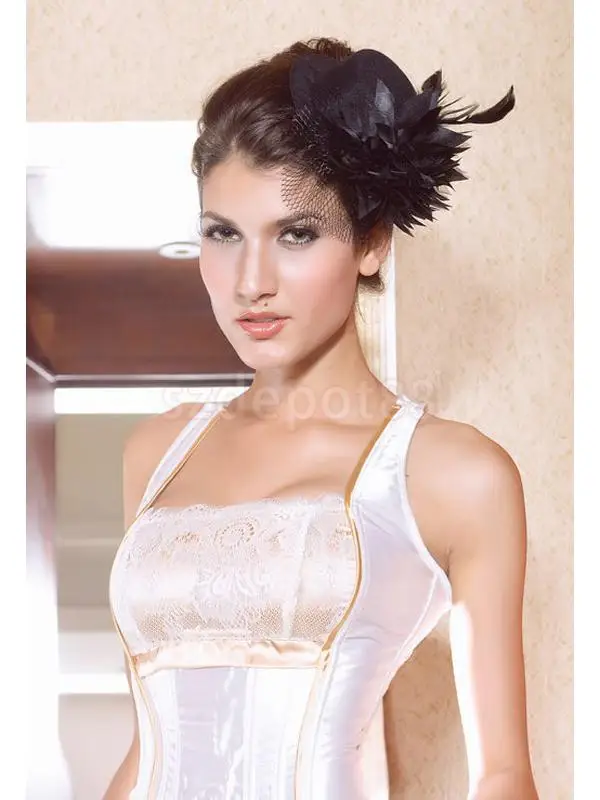 

Ladies Flower Decorated Hair Clip Feather Burlesque Punk Mini Top Hat - Black