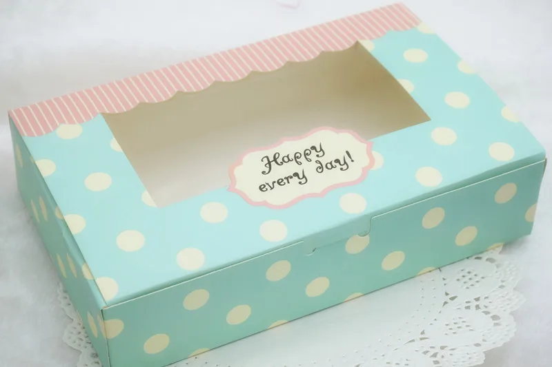 24pcs Clear Window Blue Dots Cupcake Box for bakery gift candy cookie cake slice party favor packing 21.5x13.5x5cm