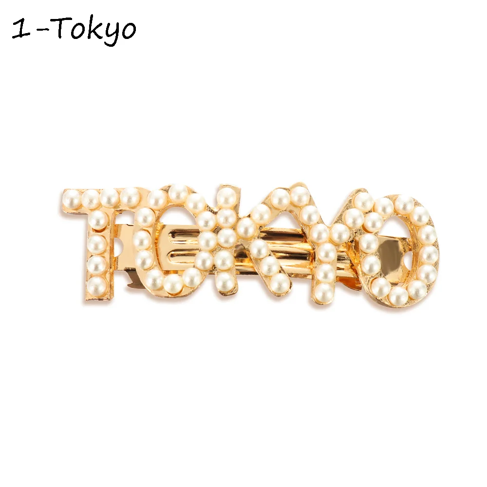 Crystal Imitation Pearl Hair Clips Women Fashion Pearls Hair Clips Barrettes Letters Hairpin Hair Accessories Crystal Hairpins - Цвет: 1-Tokyo