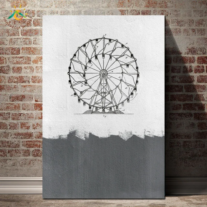 

Ferris Wheel Sketch Wall Art HD Prints Canvas Art Painting Modular Picture And Vintag Poster Canvas Painting Home Decor
