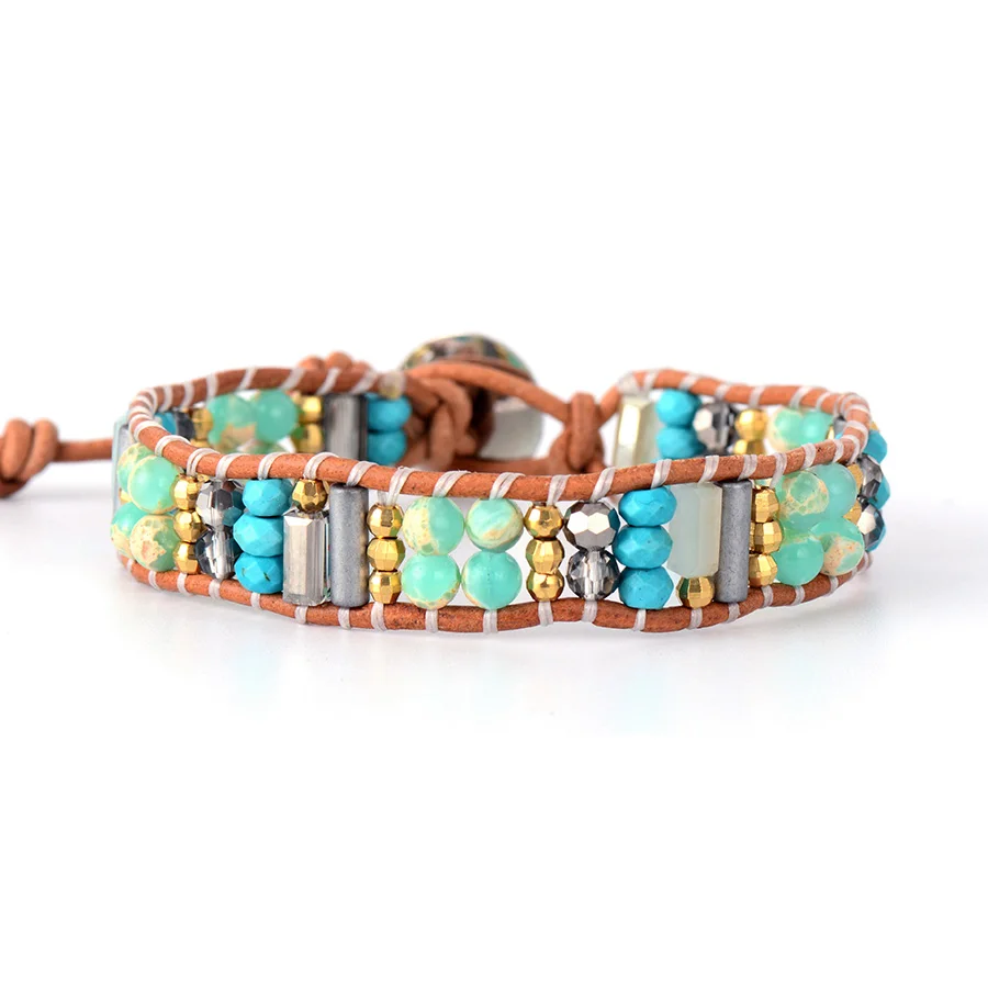 Bracelet For Women Stones Crystal Leather Rope Wrap Bracelets Femme High End Women Girlfriend