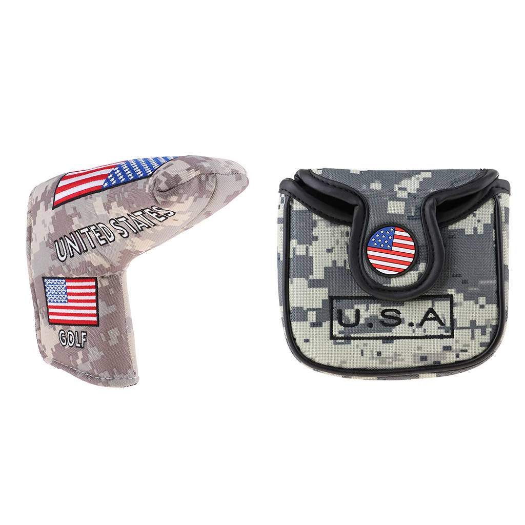 Premium USA American National Flag Golf Blade Putter Head Cover, Nylon Golf Clubs Headcover Protector Bag With Magic Sticker