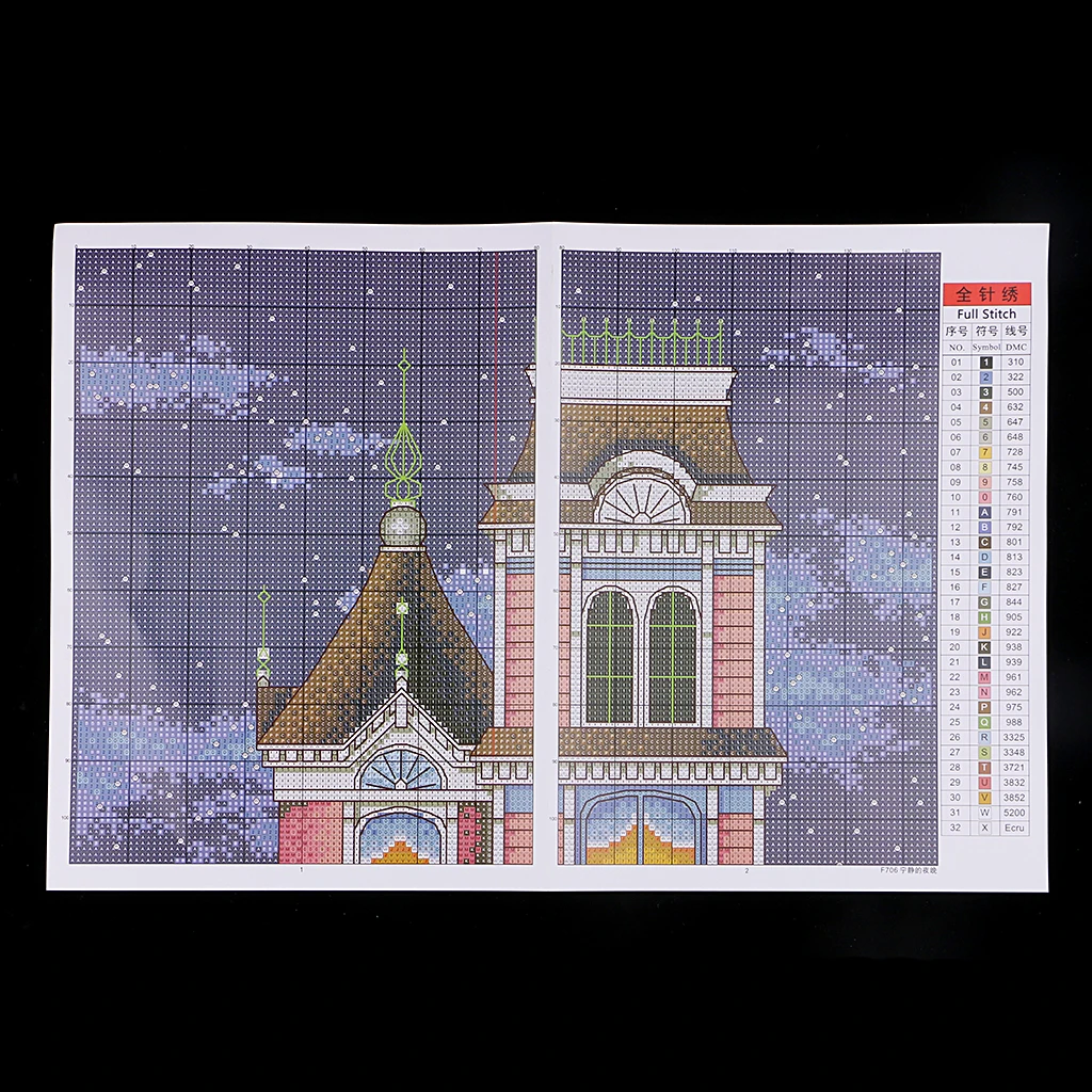 Stamped & Counted Cross Stitch Kit House Pattern 14CT Embroidery Needlecrafts