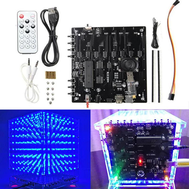 1Set 8x8x8 LED Cube 3D Light Square Blue LED Electronic DIY Tool Kit Gift