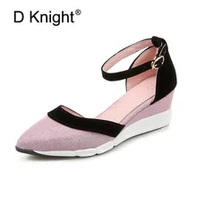 2018 Spring Summer Women Shoes Fashion Ankle Strap Women Pumps Wedge Pointed Toe Patchwork High Heels Sandals Women Casual Shoes fashion design women full grain leather pumps summer ankle wrap cool high heels shoes for women closed toe women sandals