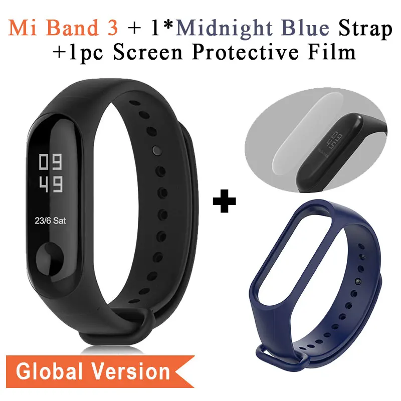 Xiaomi mi браслет 3 глобальная версия здоровье браслет mi Band 3 Смарт-Браслет фитнес-браслет отслеживание активности умный Браслет - Цвет: plus Midnight Blue