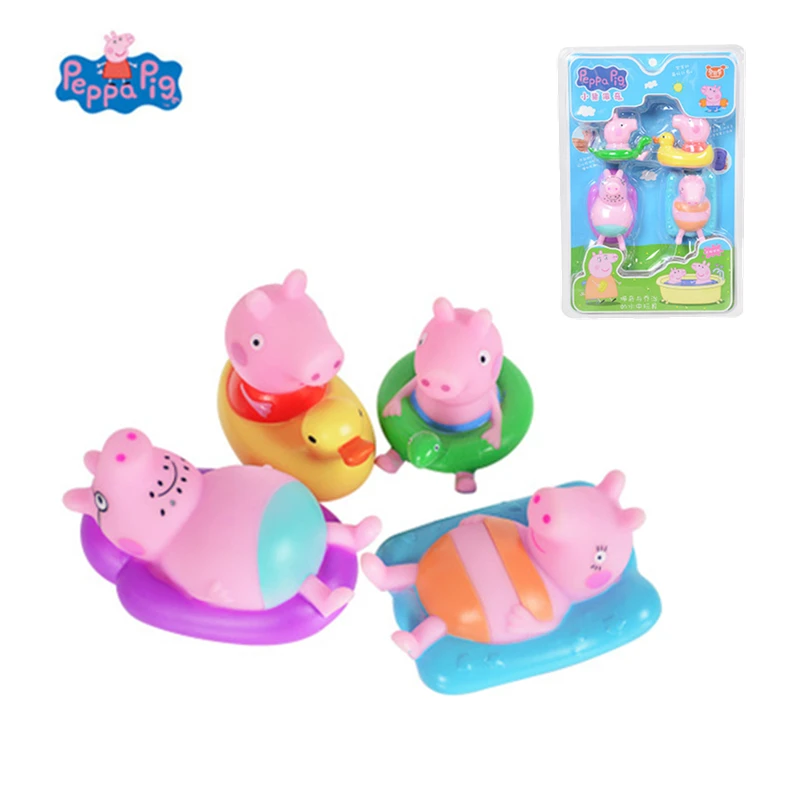

Genuine 4pcs/Set Peppa Pig Bathing Rubber Family Extrusion Makes a Sound George Action Figures Figures Toys for Children Gift