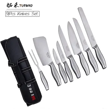 

Stainless Steel 9pcs Kitchen Knife Set High Carbon Steel Blade Non-slip Handle Quality Chef Bread Utility Knife Cooking Tools