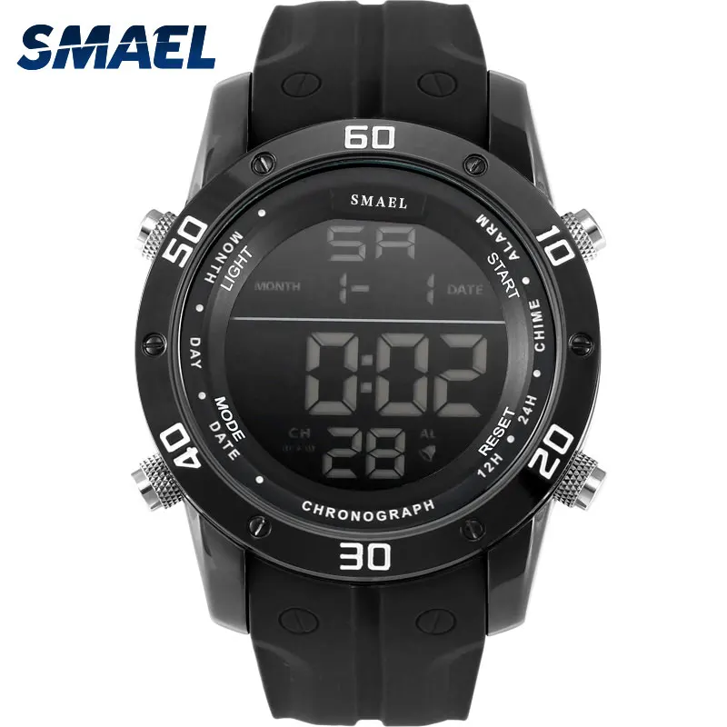 SMAEL, цифровые наручные часы, большой светодиодный, спортивные часы для мужчин, стеклянные часы, 1145, relogio masculin, мужские наручные часы, водонепроницаемые часы - Цвет: Black