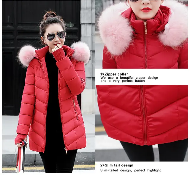 womens winter jackets and coats 2018 Parkas for women 4 Colors Wadded Jackets warm Outwear With a Hood Large Faux Fur Collar -