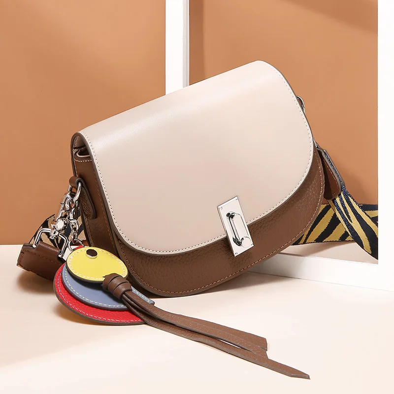 

Chic Style Split Leather Saddle Shoulder Bag Female Solid Color Crossbody Bags For Women famous brand woman messenger bags 2019