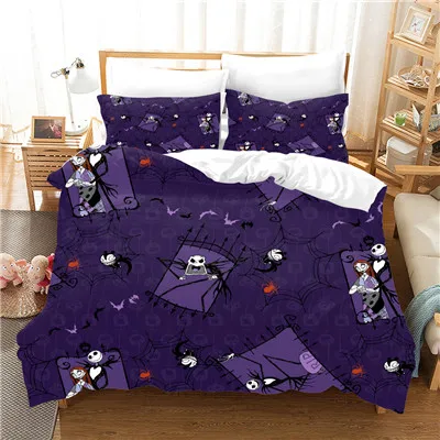 3D print Bedding set Halloween Cartoon Skull Nightmare Before Christmas friends' gift Duvet cover set Home Textiles - Цвет: 10