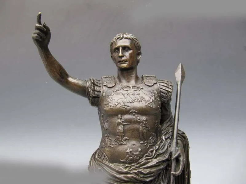 

12 Rome Emperor Julius Caesar Augustus Pure Copper Bronze Art Sculpture Statue