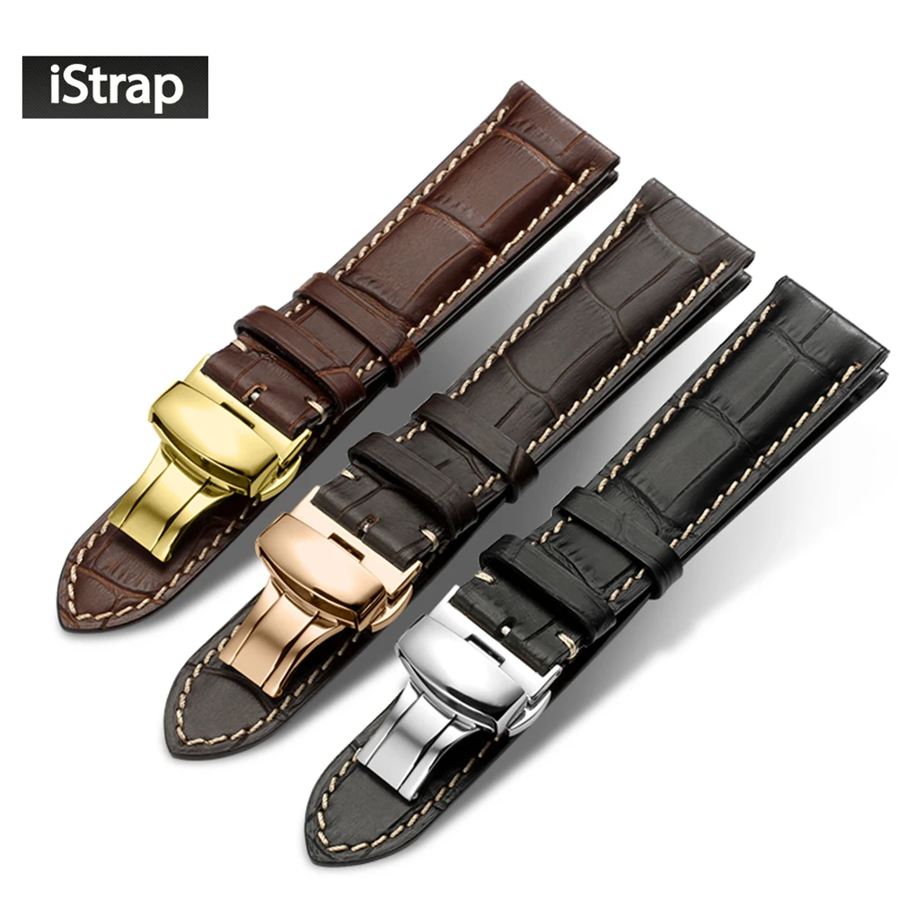 Кожаный ремешок для часов iStrap черный коричневый темно сменный с пряжкой