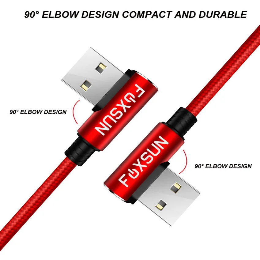 FOXSUN زاوية الحق 3 في 1 USB كابل شحن USB نوع C/ل البرق/مايكرو كابل شحن لفون ، باد سامسونج غالاكسي S8