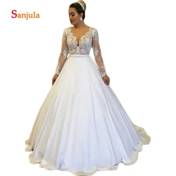 

Illusion Lace Sweetheart Wedding Dresses Ball Gown Long Sleeve Bridal Wedding Gowns See Though Back Sexy Wedding Wear D481