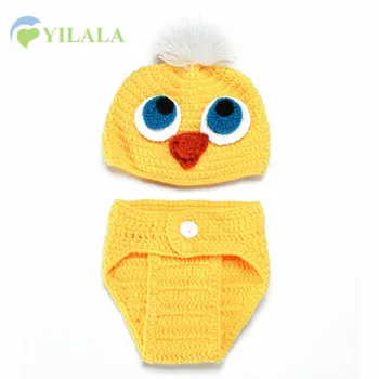 

Cartoon Chicken Hat Cute Newborn Baby Set Cotton Solid Handmade Crochet Baby Clothing Photograph Props Children Accessories