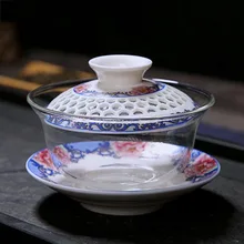 180 мл в китайском стиле керамический полый Gaiwan стеклянная чайная посуда Цзиндэчжэнь синий и белый фарфоровый чайник офисная чайная церемония чайные пиалы
