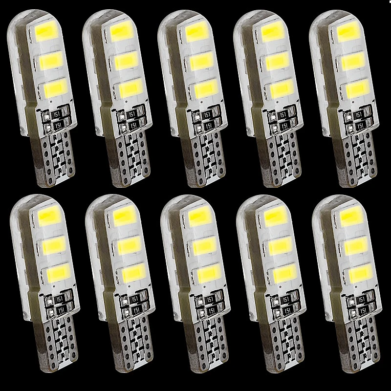 

10PCS T10 W5W 6 SMD LED Silica Gel Waterproof Wedge Light 194 2825 WY5W Silicone Shell Car Reading Dome Lamp Auto Parking Bulb
