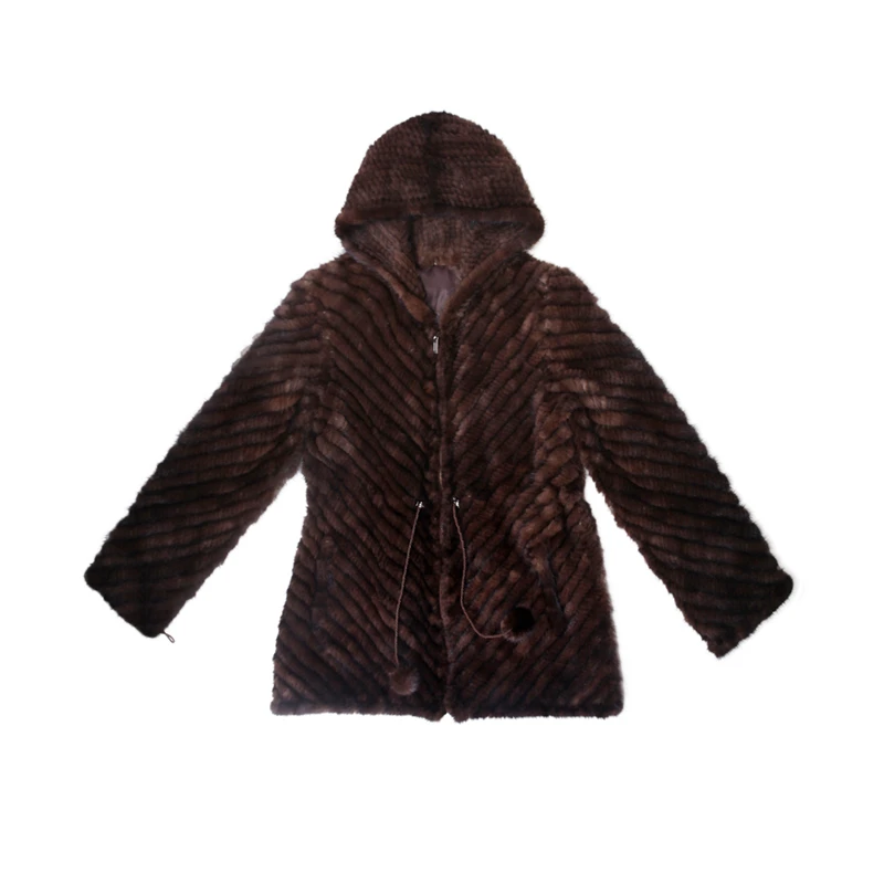 ZY81011 Ladies Real Knitted Mink Fur Full Sleeve With Hooded Fur Coat Jacket Winter Women Fur Coats Female Mink Fur Overcoat packable down jacket