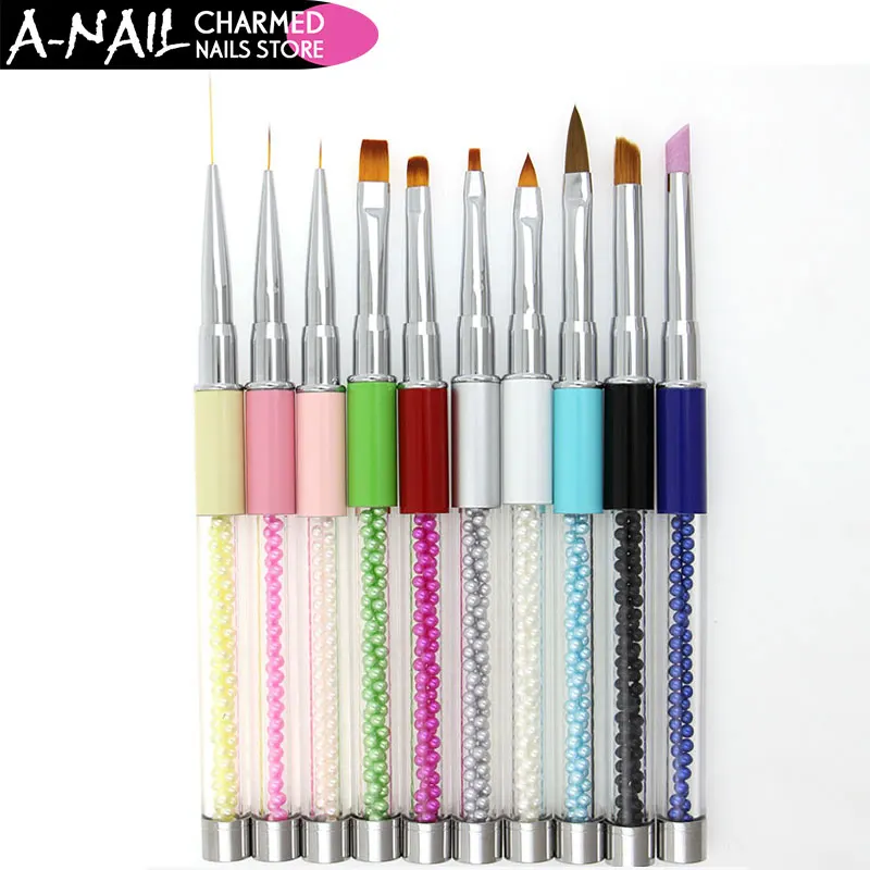 

NEWBY 1PC UV Gel Brush Painting Liner Pen Quartz Cuticle Remover Colorful Bead Handle Nail Art Drawing Brush Manicure Tool
