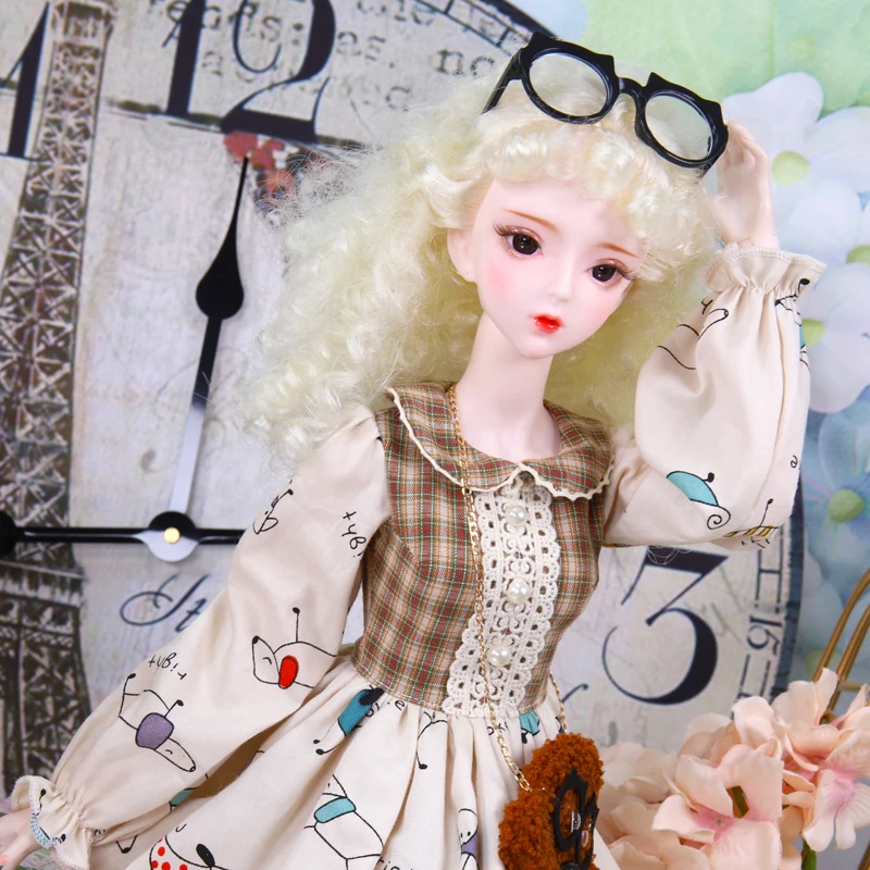 

1/3 BJD Blyth doll joint body white skin with makeup outfit shoes glasses bag, AI YoSD MSD SD 62cm height girl doll, Miss White