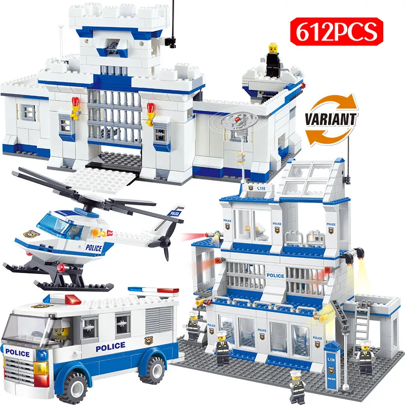

612PCS Military City Police Station Building Blocks Compatible WW2 Team helicopter Blocks Educational Children Toys Gifts