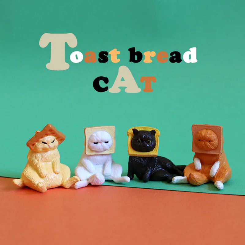 

4Pcs/toast bread cat kitty animals/miniatures/lovely cute/fairy garden gnome/moss terrarium decor/crafts/figurine/diy supplies