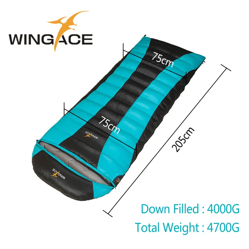 WINGACE заполнение 2000 г 3000 г 4000 утиный пух спальный мешок для взрослых большой размер Splicable конверт Открытый Кемпинг зимние спальные мешки - Цвет: Sky Blue 4000g