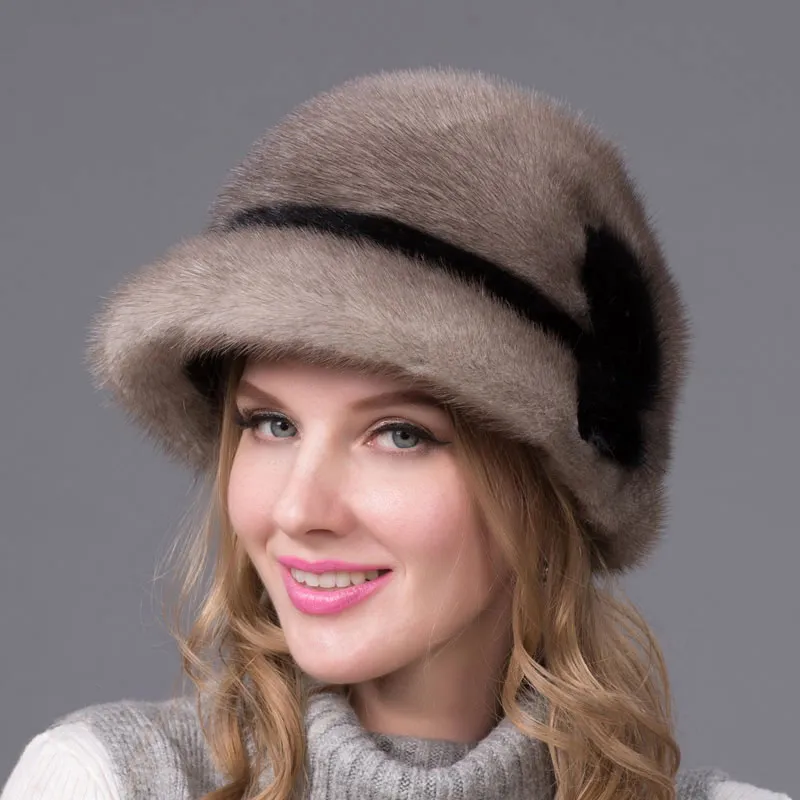 

2018 Genuine mink fur hat winter imports really full fur hat flowers pattern Russian high-end luxury hat DHY-51