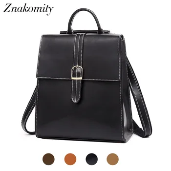 

Znakomity Female women backpack genuine leather backpack vintage Fashion small black leather backpack women tote bag back pack