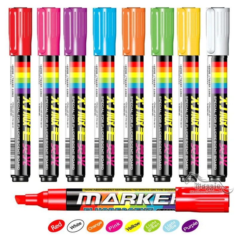 8 Assorted Colors/Pack Fluorescent Marker Highlighter Special for Fluorescent Board LED Board DIY Arts Supplies