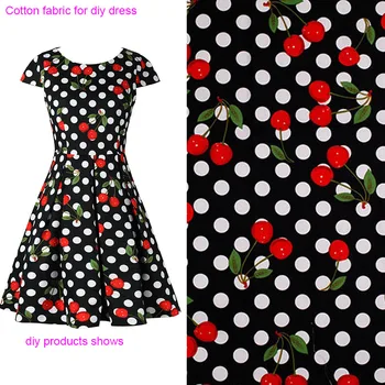 

145cm Wide Beautiful Cherry 100% Cotton Fabric Red Cherry & Dot Printed Cotton Dress Fabric DIY Sewing Women Clothing Skirt